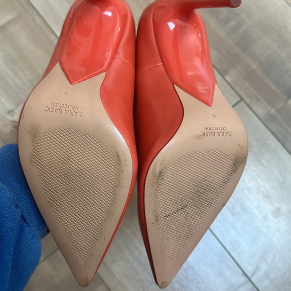 ZARA Basic Orange Pump Pointy Heels Sz 39 (8) - Picture 7 of 10